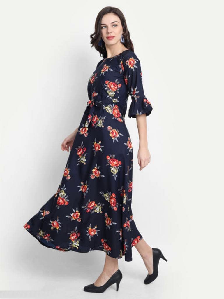 Women s Floral Navy Blue Maxi Dress