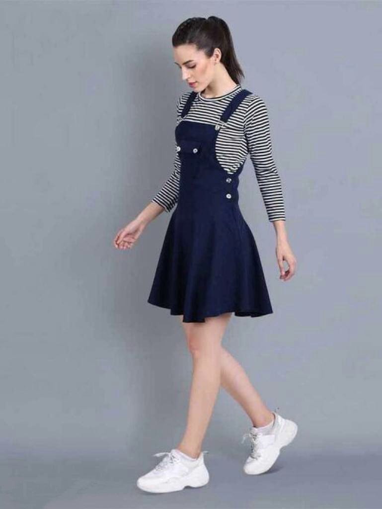 Women Blue Solid Dangree Dress