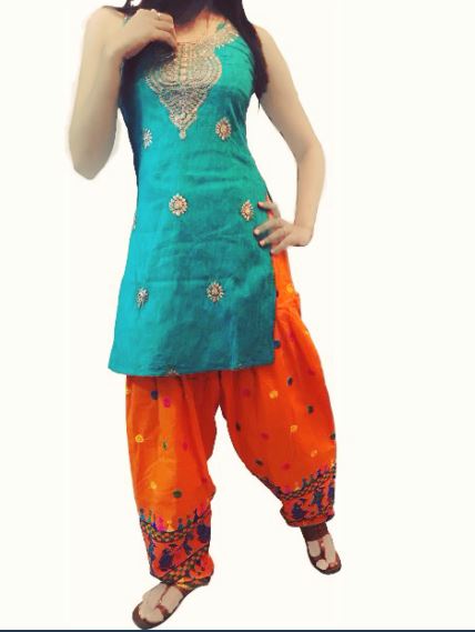 Runjhun Gujarati Embroidered Orange Salwar UrbanWardrobe