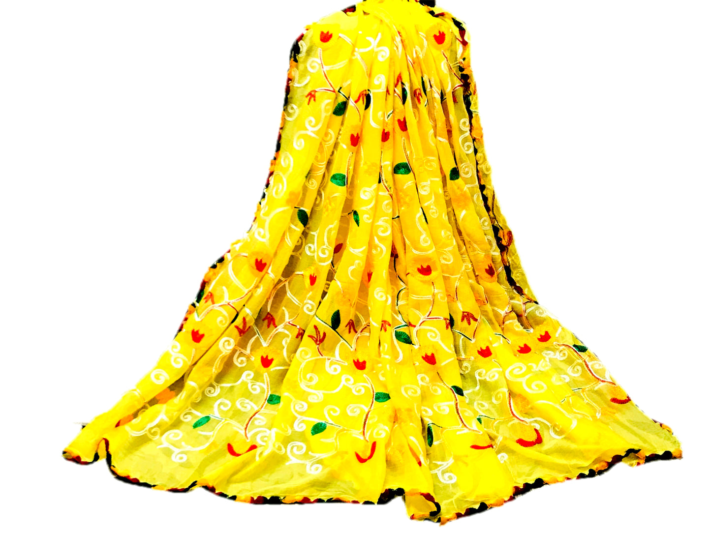 Runjhun Chiffon Embroidered Dupatta (Lemon Yellow)