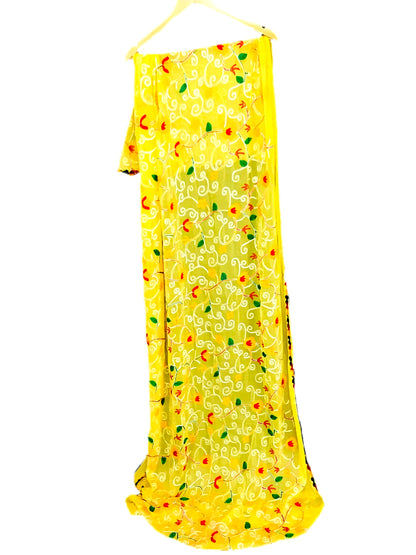 Runjhun Chiffon Embroidered Dupatta (Lemon Yellow)