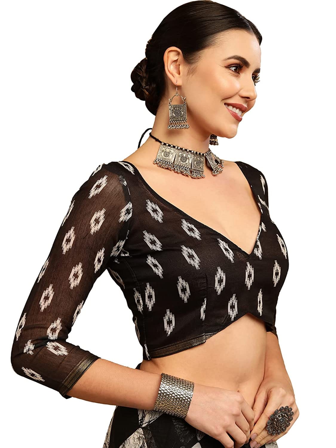 Buy 1109 Women's Cotton Basic Sexy Solid V Neck Slim Fit Full Sleeve Saree  Readymade Saree Blouse Crop Top T-Shirt for Women Online at desertcartINDIA