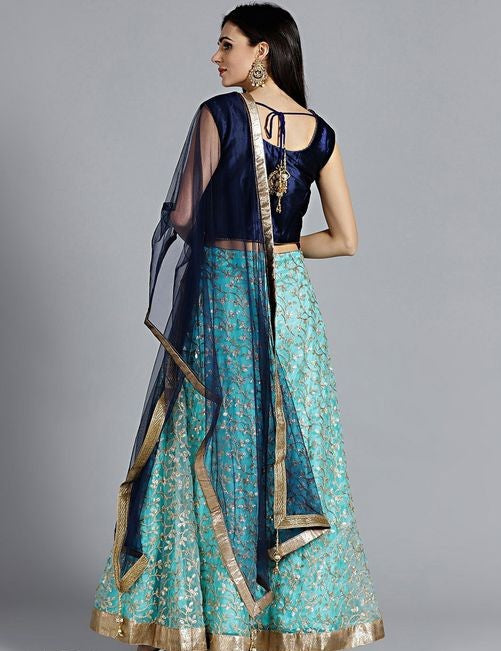 Sea green heavy sequence embroidered ethnic lehenga – Threads