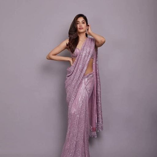 Designer Pink Sequinned Saree