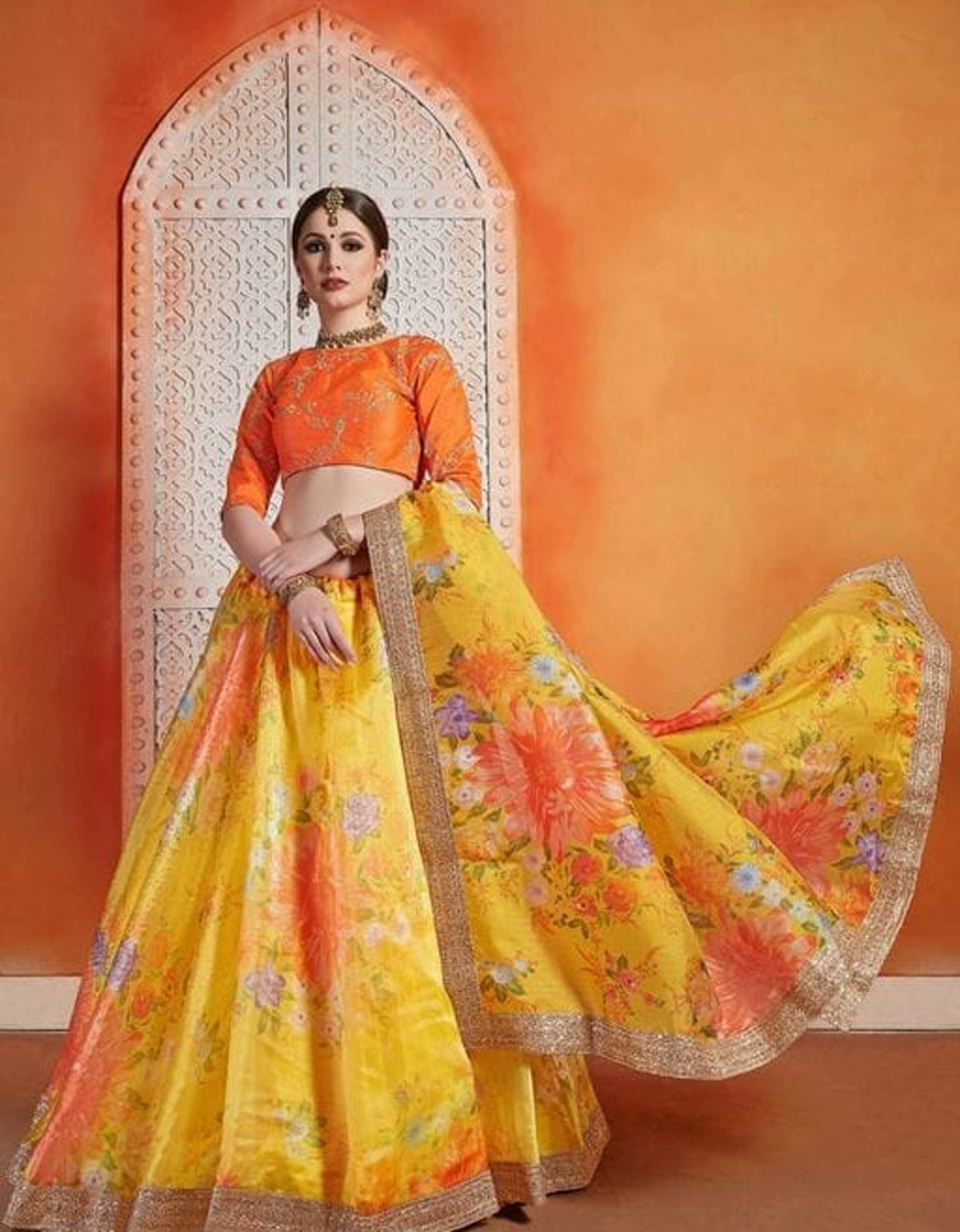 Satin designer semi stitched woman lehnga choli buying