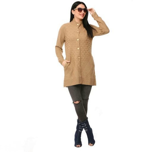 Women's Beige Self Design Sweater