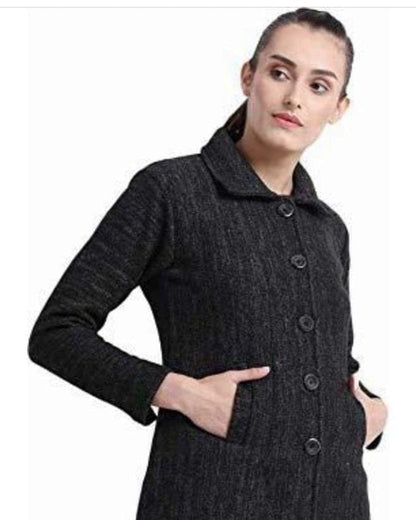 Women's Black Buttoned Coat for Winters