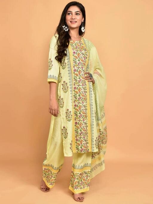 Women's Printed Kurta Set with Palazzos and Dupatta