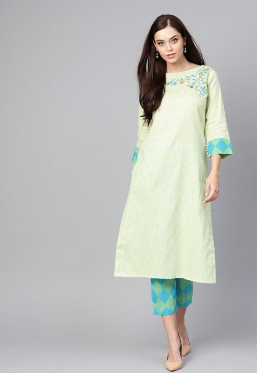 Women's Embroidered Cotton Kurta set with Pants