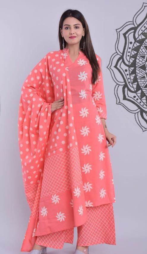 Women's Printed Cotton Kurta Set with Palazzos