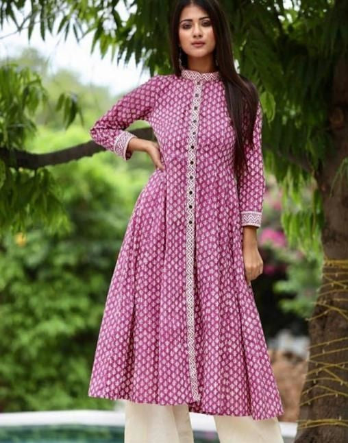 Women's Pink Printed Cotton Kurta Set