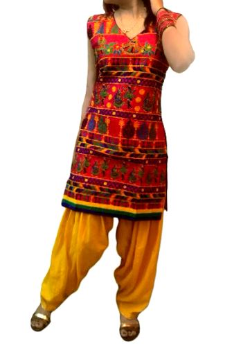 Runjhun Ethnic Gujarati Pink and Yellow Kurta