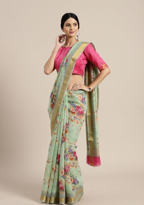 Floral Printed Linen Saree